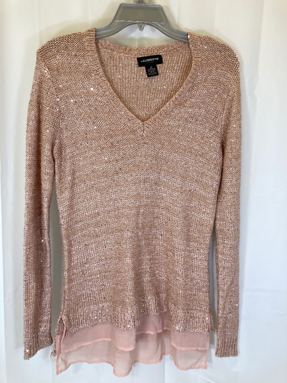 Liz Claiborne Career Pink Sweater Sz M Layered Look Sequins Lightweight